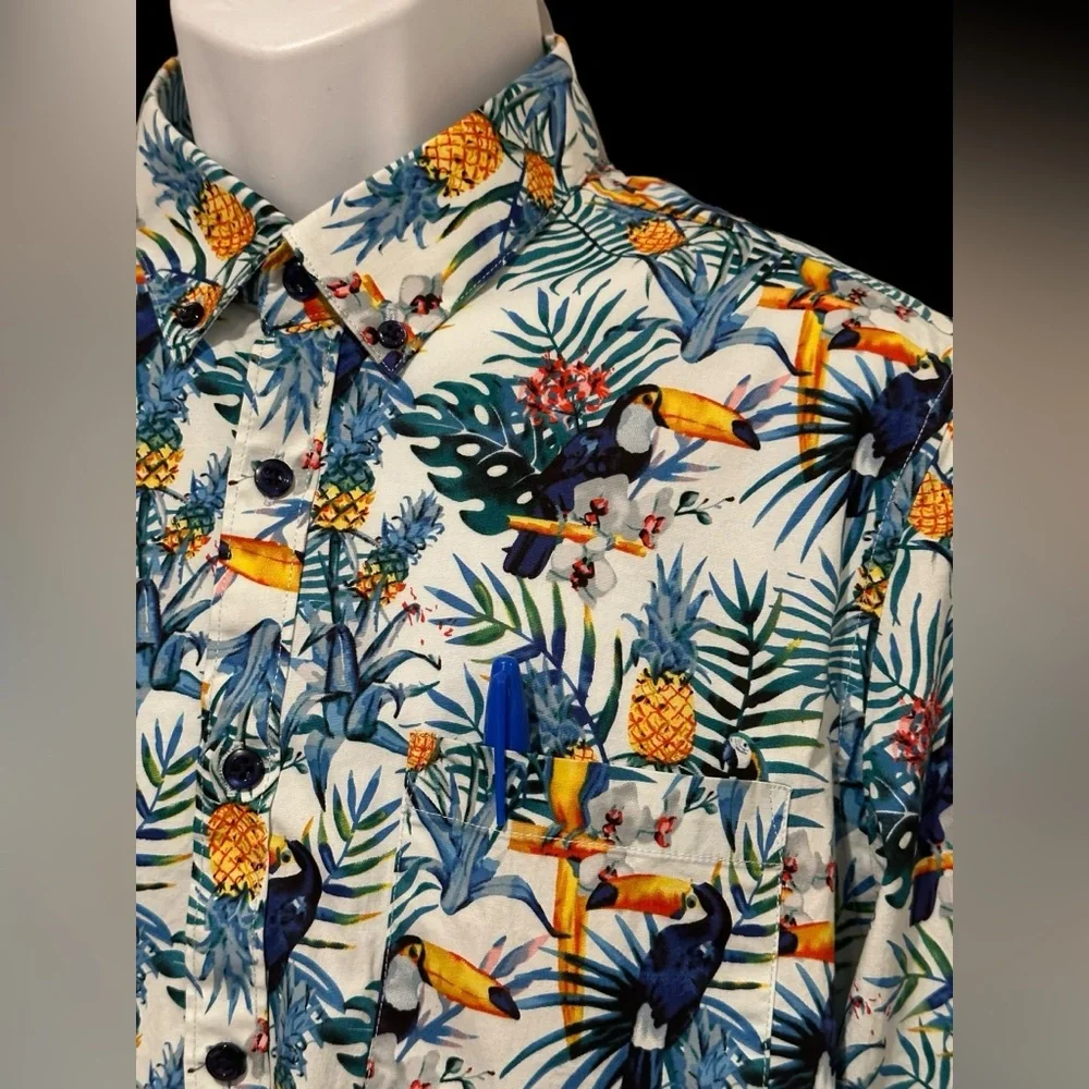PAISLEY & GRAY MENS SHIRT BUTTON TROPICAL‎ PARROTS SLIM FIT LONG SLEEVE L 17